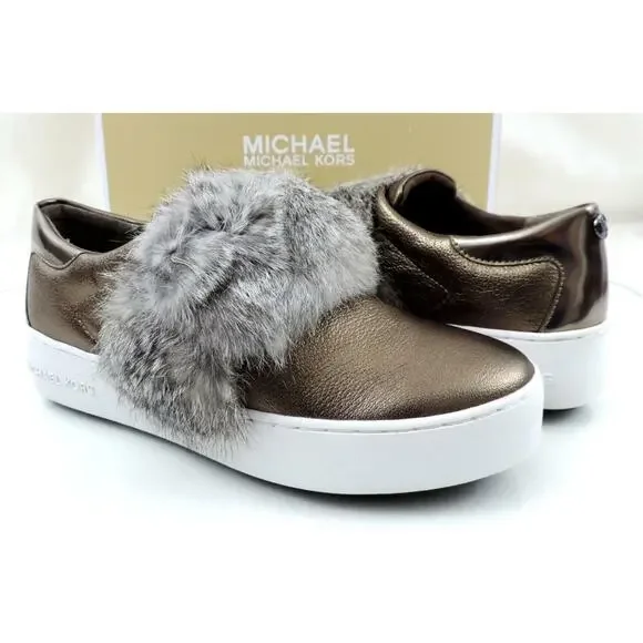 Women's Shoes Michael Kors Maven Platform Sneaker Metallic Leather Nickle Size 8